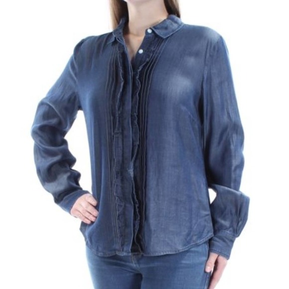 Tommy Hilfiger Tops - TOMMY HILFIGER Blue Ruffled Cuffed Button Up Top M